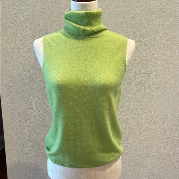 Green Sleeveless 100% Cashmere Turtleneck Sweater Sz M - Picture 3 of 5